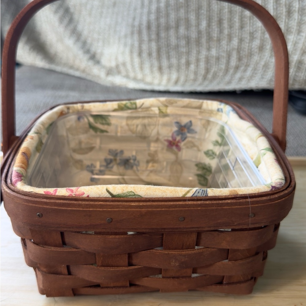 Rustic Brown Longaberger 2006 Basket with Floral Liner